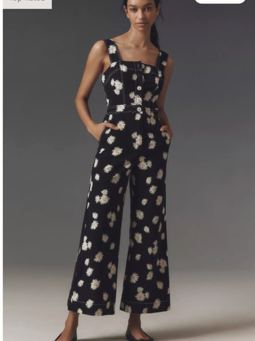 Anthropologie Maeve The Portside Button Front Jumpsuit Black Floral Size 4